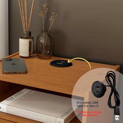 Imagem de Mesa de Cabeceira 2 Gavetas Ripado com Carregador USB Espresso Móveis