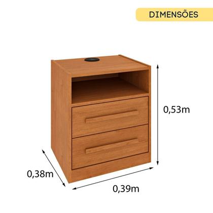 Imagem de Mesa de Cabeceira 2 Gavetas Ripado com Carregador USB Espresso Móveis