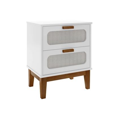 Imagem de Mesa De Cabeceira 2 Gavetas Santorini Branco 45 Cm Palhinha Indiana