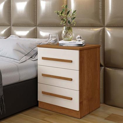 Imagem de Mesa de Cabeceira 3 Gavetas Império Benetil Móveis Cinamomo/Off White