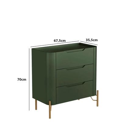 Imagem de Mesa de Cabeceira 3 Gavetas L67,5 X A70cm MDF Musgo/Dourado