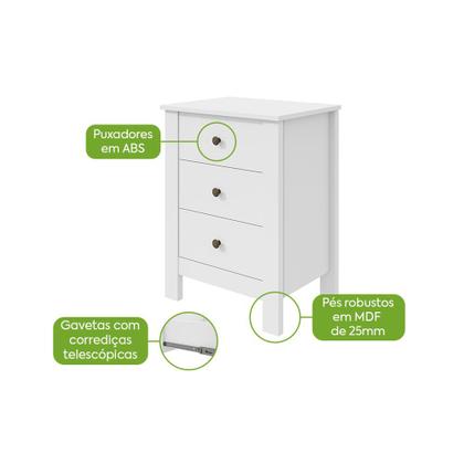 Imagem de Mesa de Cabeceira 3 Gavetas Maggiore New - Lopas