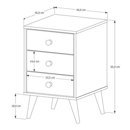 Imagem de Mesa de Cabeceira 3 Gavetas MDF Retro Pés em Madeira Agata Cor:Branco Nature