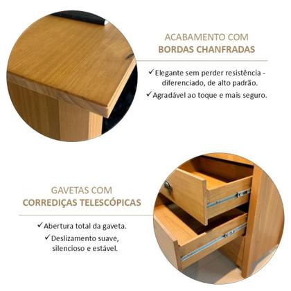 Imagem de Mesa de Cabeceira 3 Gavetas Topázio 100% Madeira Maciça para Quarto