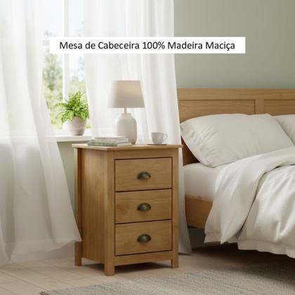 Imagem de Mesa de Cabeceira 3 Gavetas Topázio 100% Madeira Maciça para Quarto