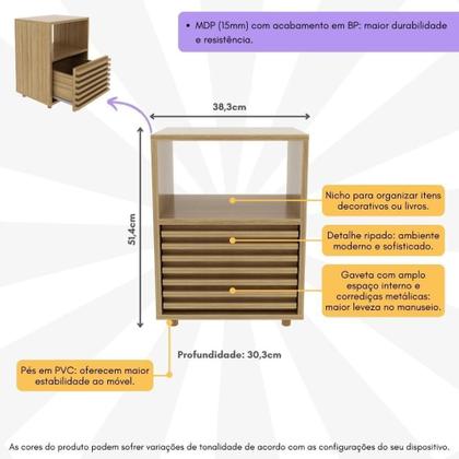Imagem de Mesa De Cabeceira 38,3cm Com 1 Gaveta Ripada Multimóveis Cr35246 Amêndoa