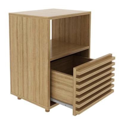 Imagem de Mesa De Cabeceira 38,3cm Com 1 Gaveta Ripada Multimóveis Cr35246 Amêndoa