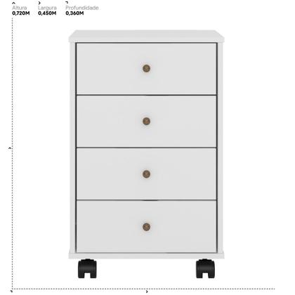 Imagem de Mesa de Cabeceira 4 Gavetas Com Rodízios Presence Demóbile