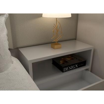 Imagem de MESA DE CABECEIRA 40cm BRANCO OFF WHITE COM GAVETA E NICHO