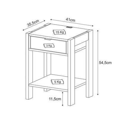 Imagem de Mesa de Cabeceira 41x54,5x35,5 cm Branco/Nogal Tecnomobili
