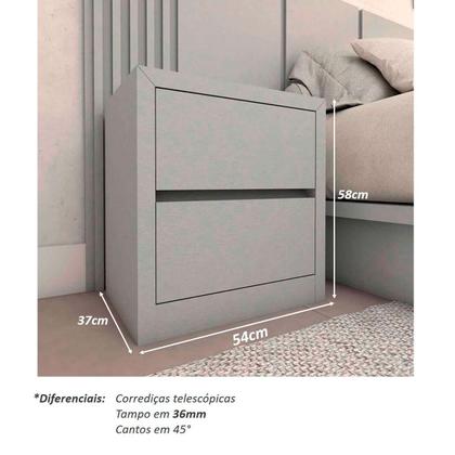 Imagem de Mesa de Cabeceira 54cm 2 Gavetas Prata 100% MDF Casa Lar