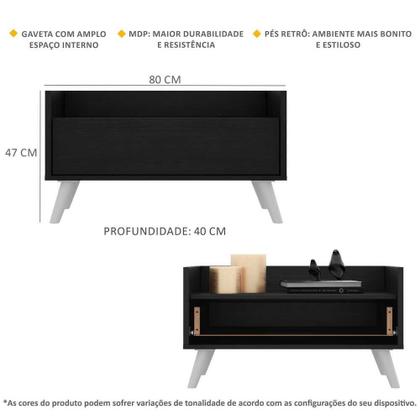 Imagem de Mesa de Cabeceira 80 cm c/ Pés Retrô Multimóveis Preta/Branca
