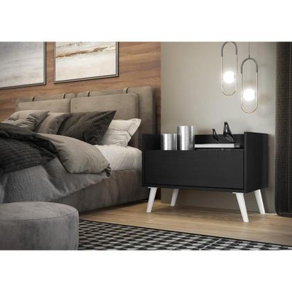 Imagem de Mesa de Cabeceira 80 cm c/ Pés Retrô Multimóveis Preta/Branca