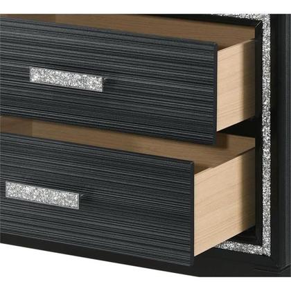 Imagem de Mesa de cabeceira Acme Haiden de madeira com 2 gavetas com acabamento prateado