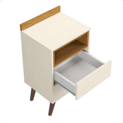 Imagem de Mesa de Cabeceira Alamo para quarto com pés retrô e 2 gavetas - Off White com Nature