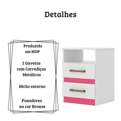 Imagem de Mesa De Cabeceira Apolo 2 Gavetas Branco Flex Moval