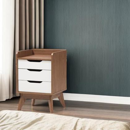 Imagem de Mesa de cabeceira Baxton Studio Brighton Mid-Century, madeira com 3 gavetas