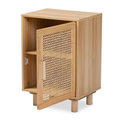 Imagem de Mesa de cabeceira Baxton Studio Maclean, madeira de vime, de meados do século, marrom