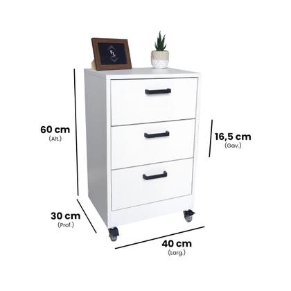 Imagem de Mesa de Cabeceira Branca 3 Gavetas 30cm Gaveteiro Quarto Cama 100% Já Montado - Fl Decor