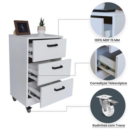Imagem de Mesa de Cabeceira Branca 3 Gavetas 30cm Gaveteiro Quarto Cama 100% Já Montado - Fl Decor