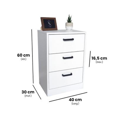 Imagem de Mesa de Cabeceira Branca 3 Gavetas 40cm Gaveteiro Quarto Cama 100% Já Montado - Fl Decor