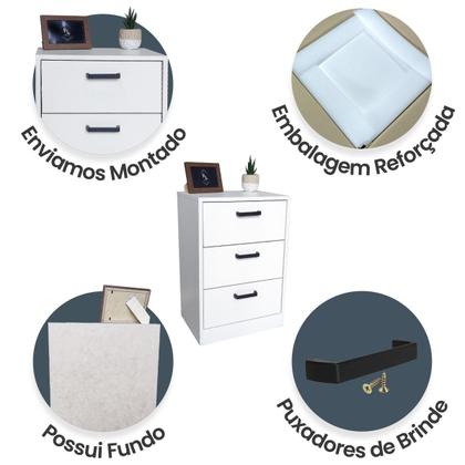 Imagem de Mesa de Cabeceira Branca 3 Gavetas 40cm Gaveteiro Quarto Cama 100% Já Montado - Fl Decor