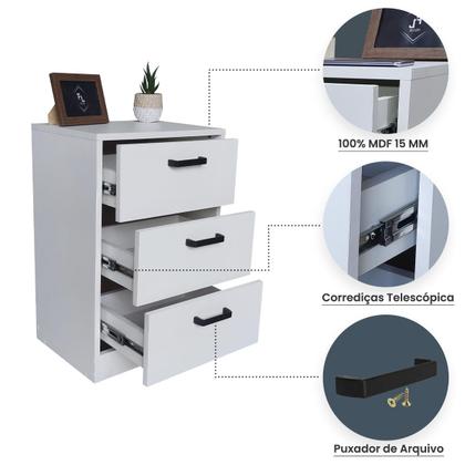 Imagem de Mesa de Cabeceira Branca 3 Gavetas 40cm Gaveteiro Quarto Cama 100% Já Montado - Fl Decor