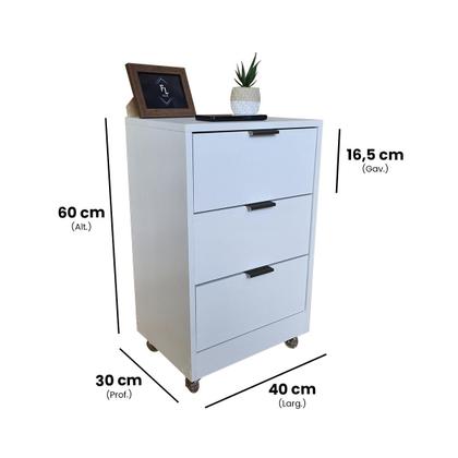Imagem de Mesa de Cabeceira Branca 3 Gavetas 40cm Gaveteiro Quarto Cama 100% Já Montado - Fl Decor