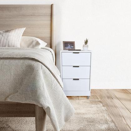 Imagem de Mesa de Cabeceira Branca 3 Gavetas 40cm Gaveteiro Quarto Cama 100% Já Montado - Fl Decor