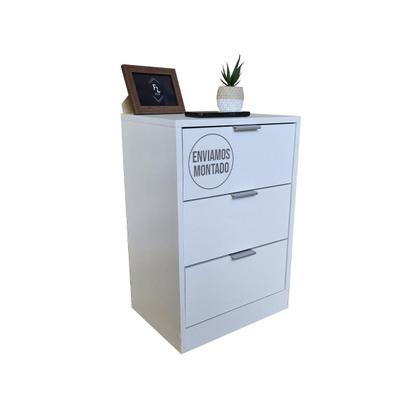 Imagem de Mesa de Cabeceira Branca 3 Gavetas 40cm Gaveteiro Quarto Cama 100% Já Montado - Fl Decor