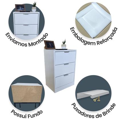 Imagem de Mesa de Cabeceira Branca 3 Gavetas 40cm Gaveteiro Quarto Cama 100% Já Montado - Fl Decor