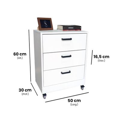 Imagem de Mesa de Cabeceira Branca 3 Gavetas 50cm Gaveteiro Quarto Cama 100% Já Montado - Fl Decor