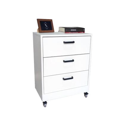 Imagem de Mesa de Cabeceira Branca 3 Gavetas 50cm Gaveteiro Quarto Cama 100% Já Montado - Fl Decor