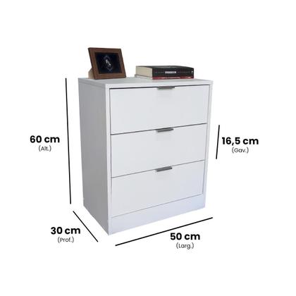 Imagem de Mesa de Cabeceira Branca 3 Gavetas 50cm Gaveteiro Quarto Cama 100% Já Montado - Fl Decor