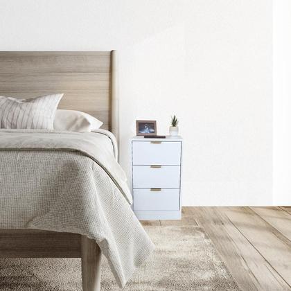 Imagem de Mesa de Cabeceira Branca 3 Gavetas 50cm Gaveteiro Quarto Cama 100% Já Montado - Fl Decor