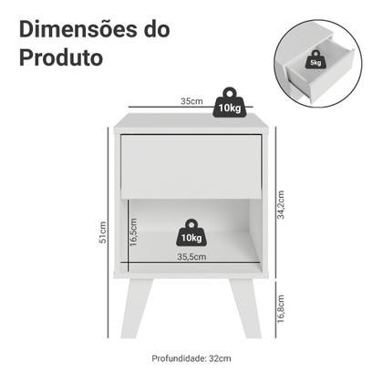 Imagem de Mesa de Cabeceira Branca com 1 Gaveta 3235 Madesa