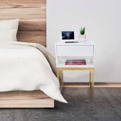 Imagem de Mesa De Cabeceira Branca Industrial Eco 40 Base Dourada - Enviamos MONTADO