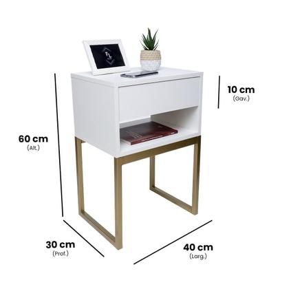 Imagem de Mesa De Cabeceira Branca Industrial Eco 40 Base Dourada - Enviamos MONTADO