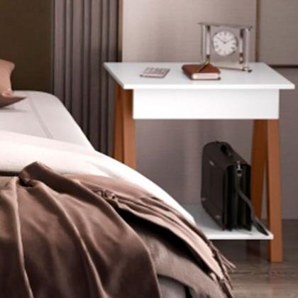 Imagem de Mesa De Cabeceira Cama Quarto Mini Aparador Hall de Entrada Cavalete com 1 Gaveta Finger - Branco