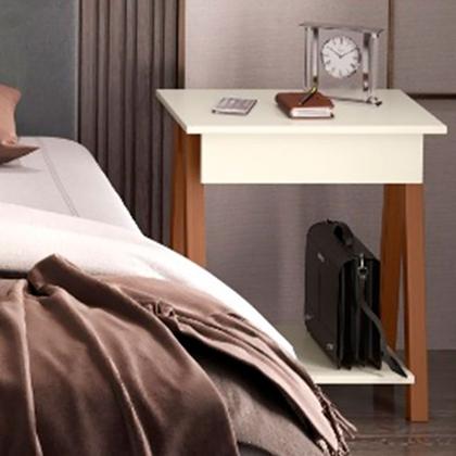 Imagem de Mesa De Cabeceira Cama Quarto Mini Aparador Hall de Entrada Cavalete com 1 Gaveta Finger - Offwhite