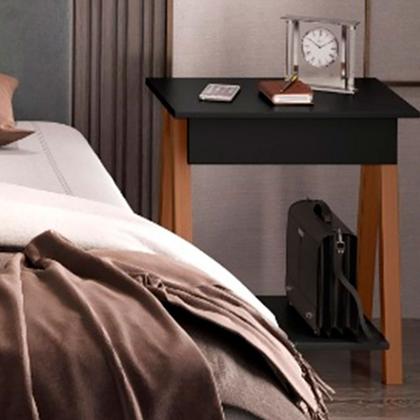 Imagem de Mesa De Cabeceira Cama Quarto Mini Aparador Hall de Entrada Cavalete com 1 Gaveta Finger - Preto