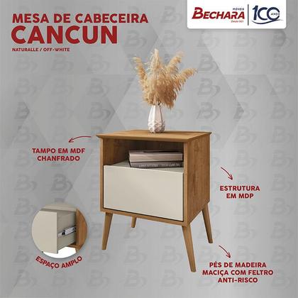 Imagem de Mesa de Cabeceira Cancun Quarto Pés Madeira Maciça 1 Gaveta