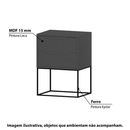 Imagem de Mesa de Cabeceira Celina com 2 Gavetas - Cinza Grafite/Preto