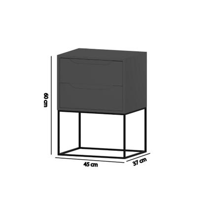 Imagem de Mesa de Cabeceira Celina com 2 Gavetas - Cinza Grafite/Preto