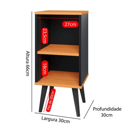 Imagem de Mesa de Cabeceira Charme com Prateleira Interna pés estilo retrô - Preto com Cinamomo