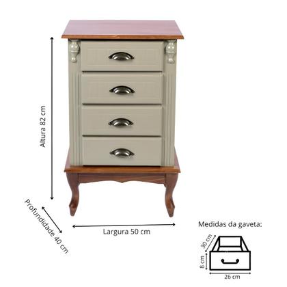 Imagem de Mesa de Cabeceira Colonial com 4 Gavetas Entalhadas, Puxadores Concha e Pés Luiz XV - Verde Chá com tampo e base Imbuia Glazer