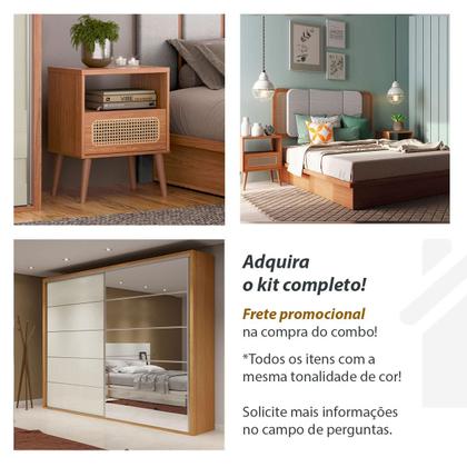 Imagem de Mesa de Cabeceira Com 1 Gaveta Com Detalhe em Palha MDF 50cm