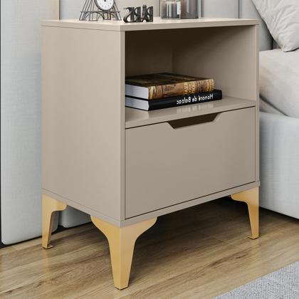 Imagem de Mesa de Cabeceira Com 1 Gaveta Corrediça Telescópica Nicho Base em Aço LH Móveis