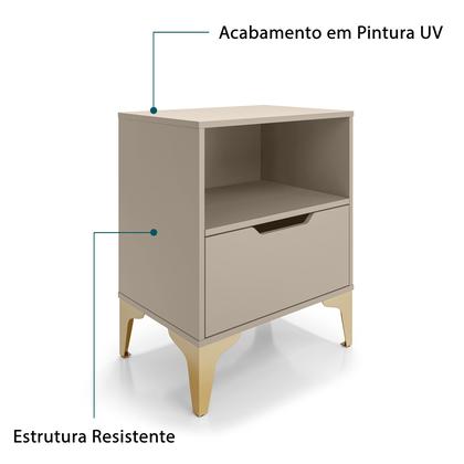 Imagem de Mesa de Cabeceira Com 1 Gaveta Corrediça Telescópica Nicho Base em Aço LH Móveis