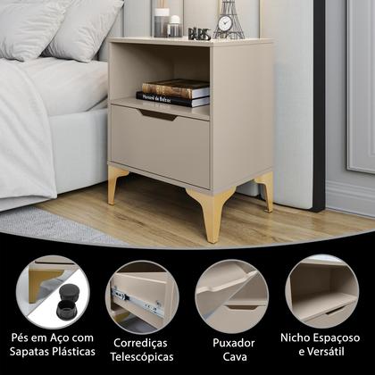 Imagem de Mesa de Cabeceira Com 1 Gaveta Corrediça Telescópica Nicho Base em Aço LH Móveis